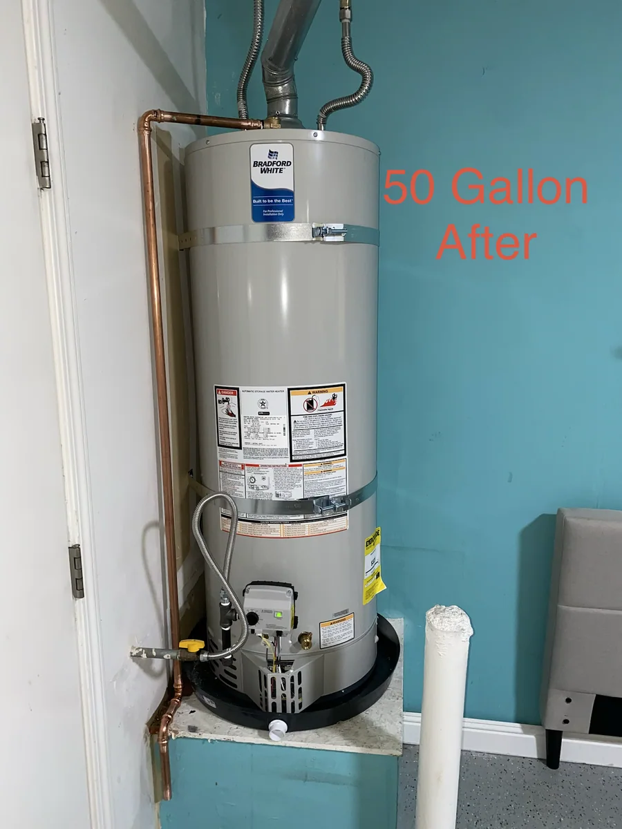 50 gallon water heater after installation by Premier Plumbing Solutions 925