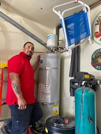 Alberto with a Premier Plumbing Solutions 925 gas water heater service project in Brentwood CA