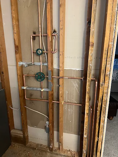 Copper pipe and shower valve installation by Premier Plumbing Solutions 925
