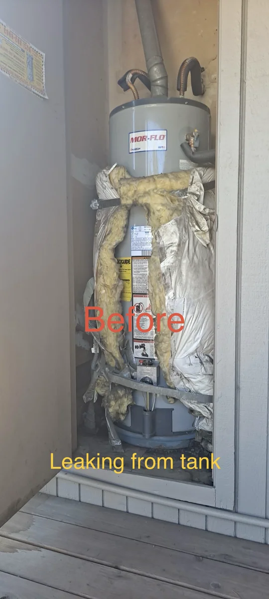 Leaking insulated water heater before replacement by Premier Plumbing Solutions 925