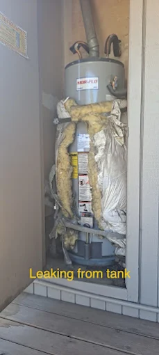 Leaking water heater inspection photo from Premier Plumbing Solutions 925