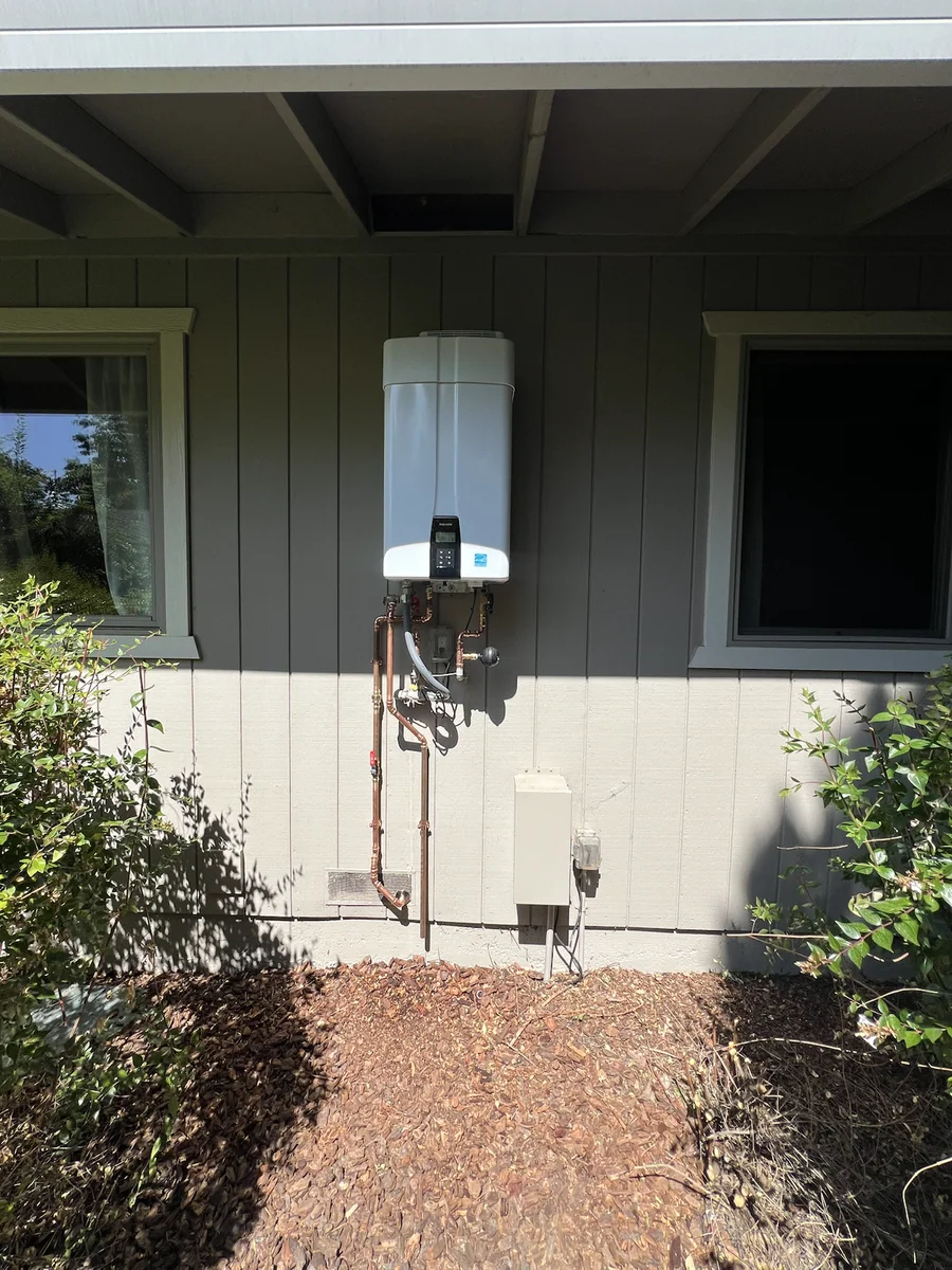 Outdoor tankless water heater service by Premier Plumbing Solutions 925