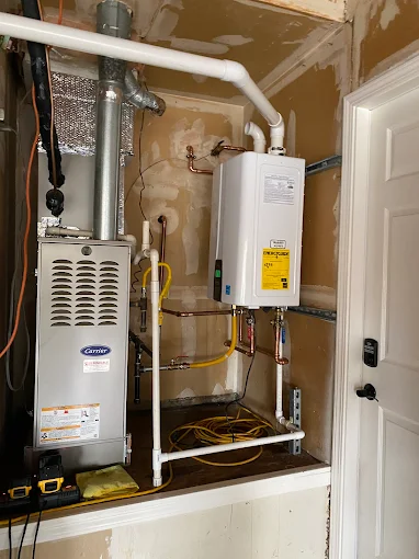 Tankless water heater installation by Premier Plumbing Solutions 925