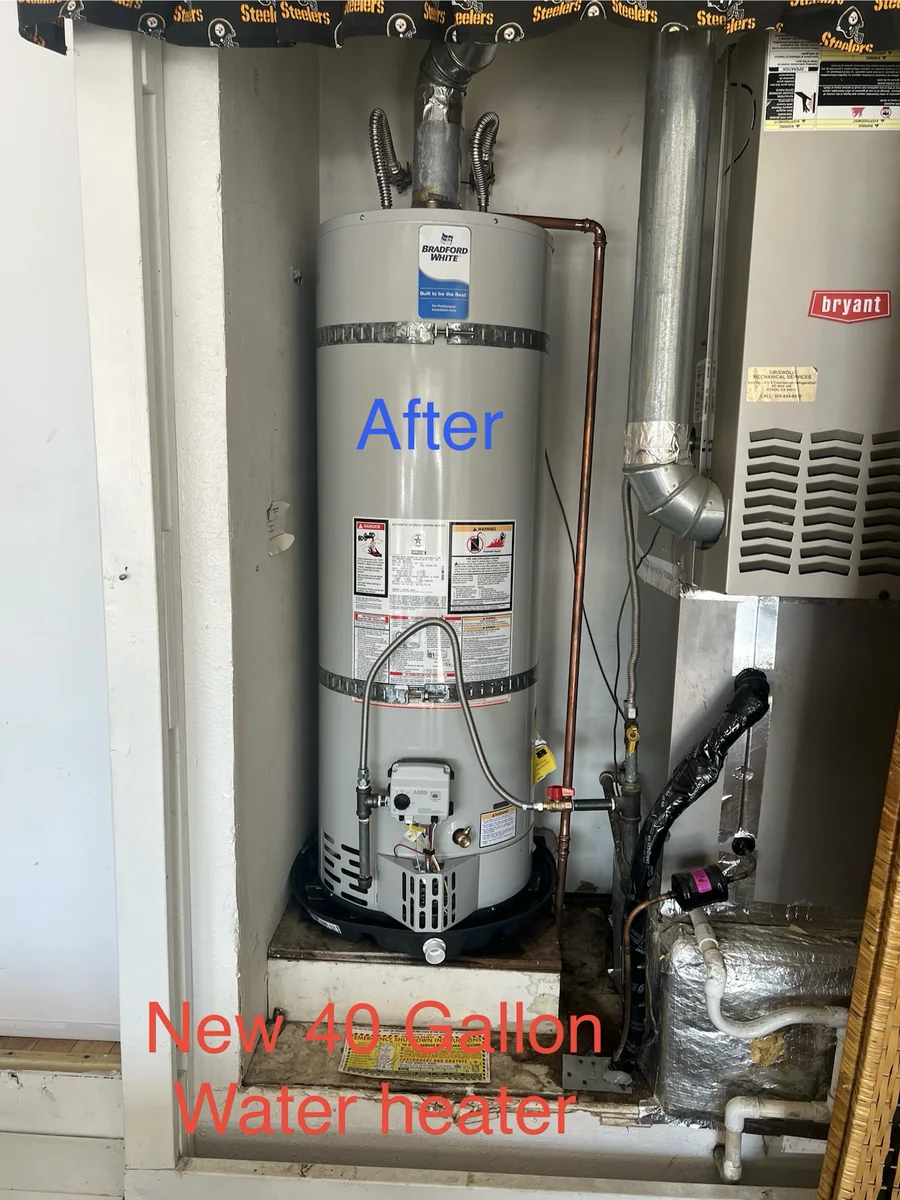 Water heater after replacement in furnace closet by Premier Plumbing Solutions 925